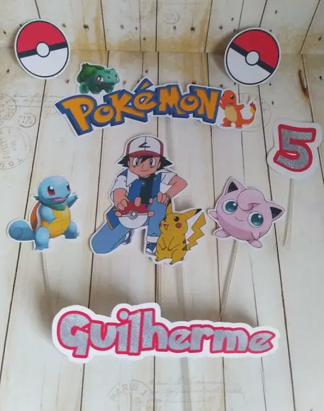 Topper de Bolo Pokemon Aniversário