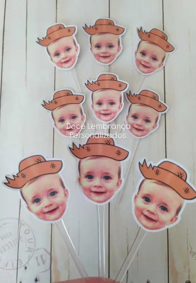 Topper Docinhos Rostinho Chapéu Festa Junina Fazendinha