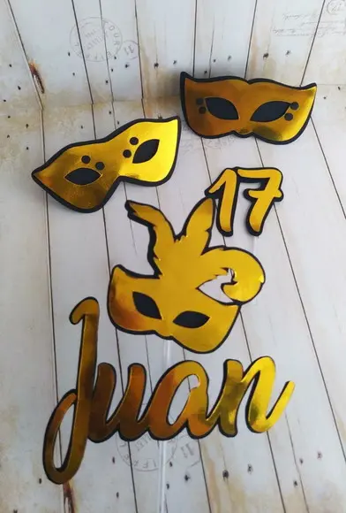 Topper para Bolo Baile de Máscara 3d Personalizado