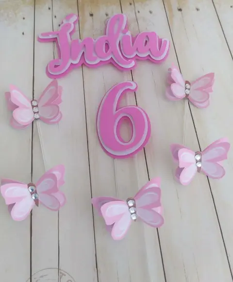 Topper para Bolo Borboletas 3d Rosa