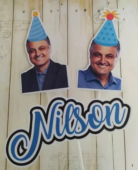 Topper para Bolo com Foto e Chapéu Aniversário Adulto Homem