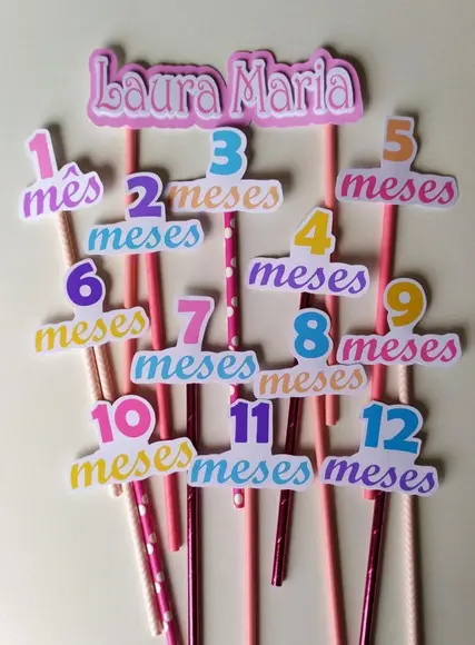 Topper para Bolo Mesversario 12 Meses