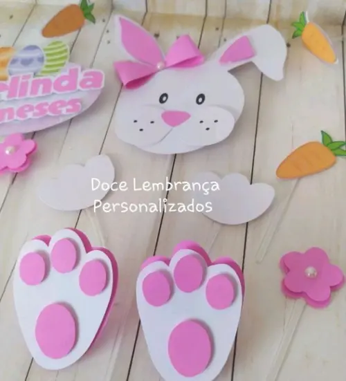 Topper para Bolo Mêsversario Coelho da Páscoa Menina Menino