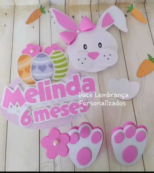 Topper para Bolo Mêsversario Coelho da Páscoa Menina Menino