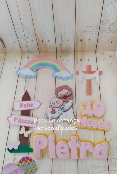 Topper para Bolo Mesversario Páscoa/jesus Religioso