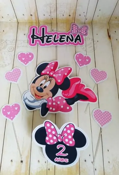 Topper para Bolo Minnie Rosa Personalizado