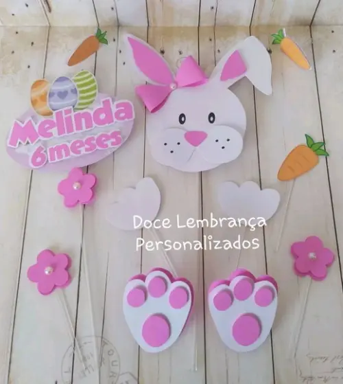 Topper para Bolo Mêsversario Coelho da Páscoa Menina Menino