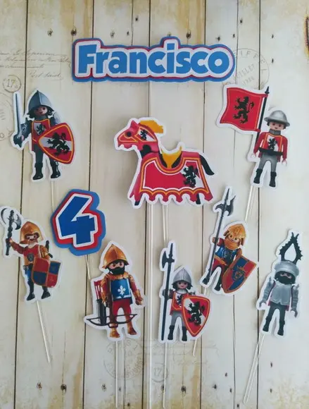 Topper para Bolo Playmobil Cavaleiro Medieval Personalizado