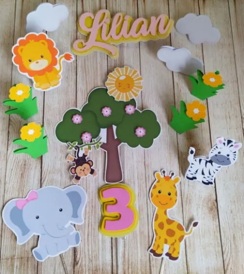 Topper para Bolo Safari Menina 3d Personalizado
