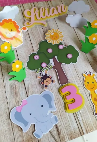 Topper para Bolo Safari Menina 3d Personalizado