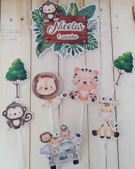 Topper para Bolo Safari Aquarela