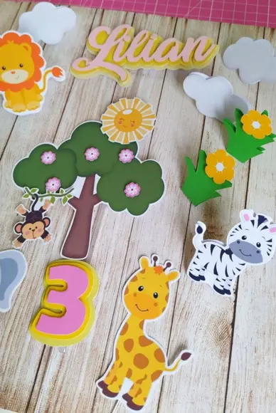 Topper para Bolo Safari Menina 3d Personalizado