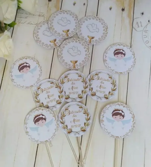 Topper para Docinhos Batizado Menina 30 Unid.