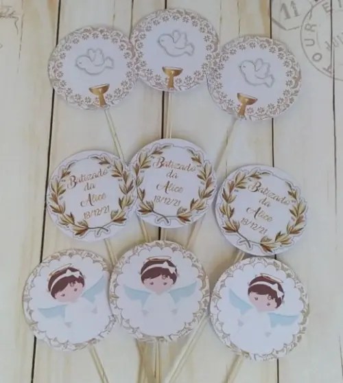 Topper para Docinhos Batizado Menina 30 Unid.