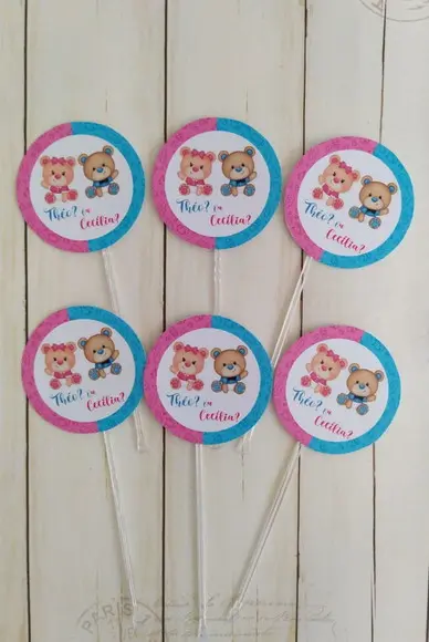 Topper para Docinhos Chá Revelação 30 Unidades