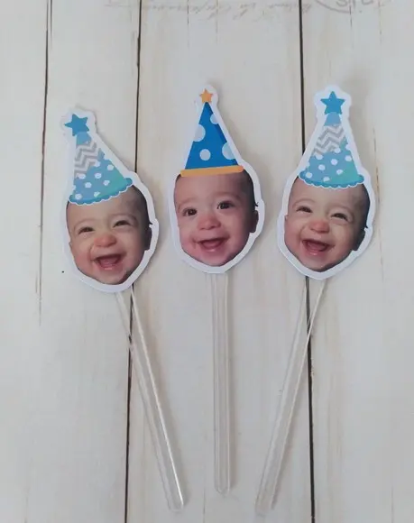Topper para Docinhos com Foto Aniver Bebê e Chapeuzinho