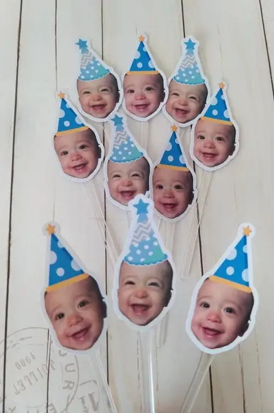 Topper para Docinhos com Foto Aniver Bebê e Chapeuzinho