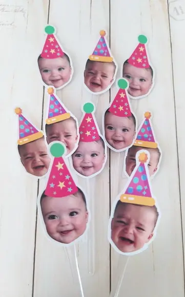 Topper para Docinhos com Foto Bebê Aniversário e Chapeuzinho