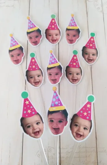Topper para Docinhos com Foto Bebê Chapeuzinho Kit 60 Unid.