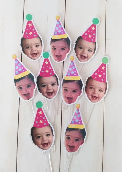Topper para Docinhos com Foto Bebê Chapeuzinho Kit 60 Unid.