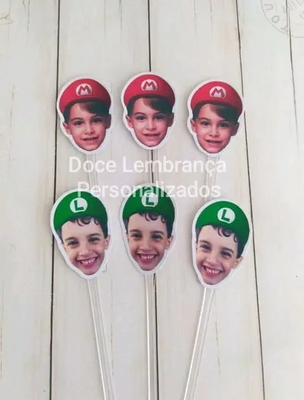 Topper para Docinhos com Foto e Carinha Mario Bros e Luigi