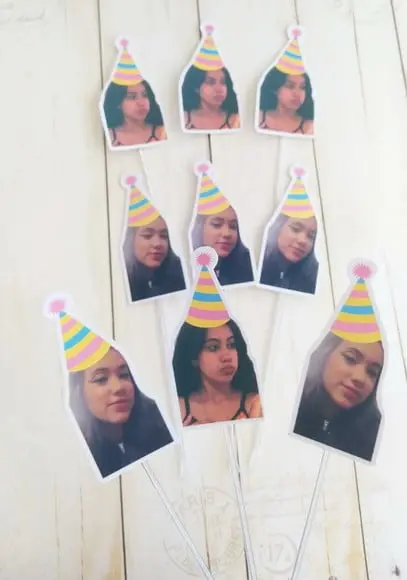Topper para Docinhos com Foto e Chapeuzinho 15 Anos