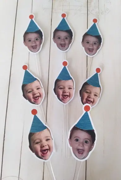 Topper para Docinhos com Foto e Chapeuzinho Bebê