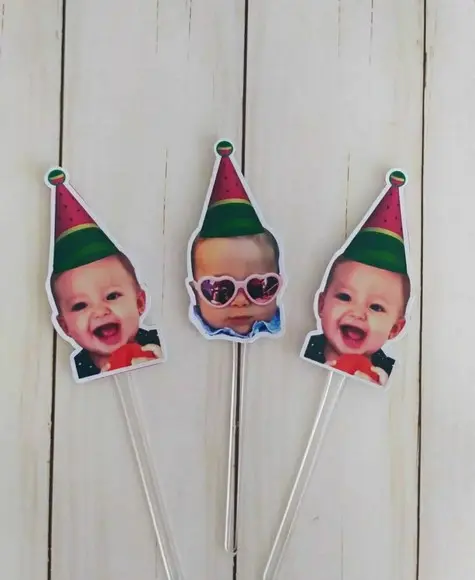Topper para Docinhos com Foto Rostinho Chapeuzinho Melancia