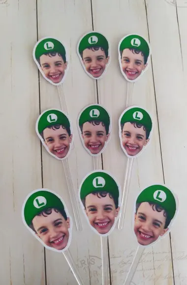 Topper para Docinhos com Foto Rosto Luigi - Super Mário