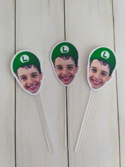 Topper para Docinhos com Foto Rosto Luigi - Super Mário