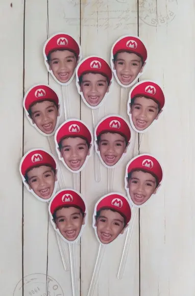 Topper para Docinhos com Foto Rosto Super Mario Bros