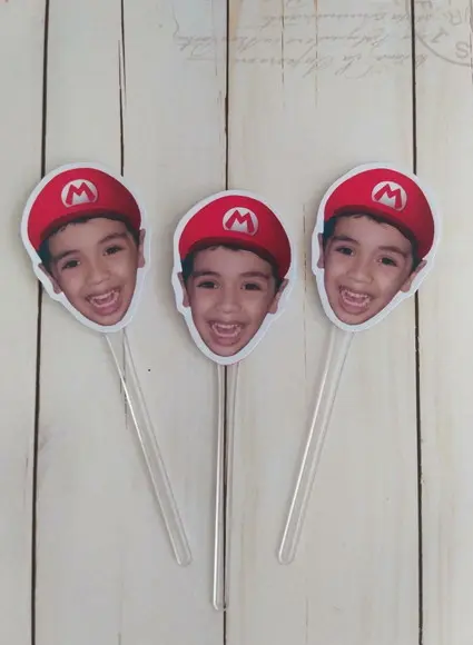 Topper para Docinhos com Foto Rosto Super Mario Bros