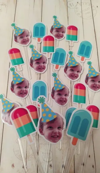 Topper para Docinhos Festa Picolé Foto Carinha e Personagem