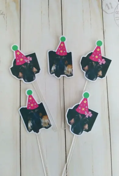 Topper para Docinhos Pet Cachorro com Foto e Chapeuzinho