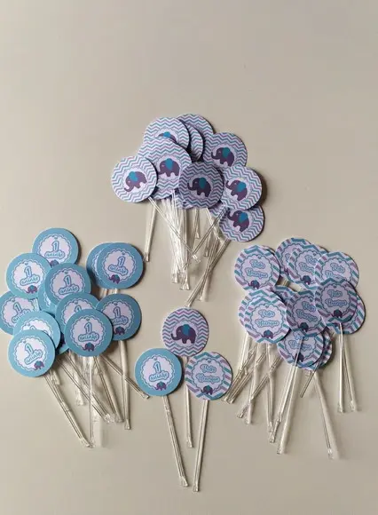 Toppers para Docinhos Elefantinho Azul  chá de bebê, aniversár