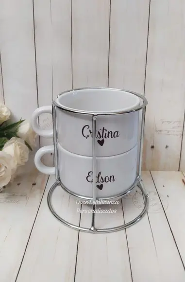 Torre 2 Xícaras Personalizadas Convite Padrinhos Batismo