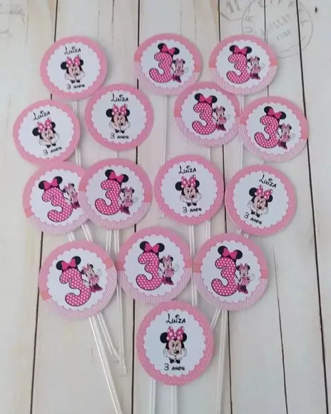 Toppers para Docinhos Minnie Rosa 50 Unidades