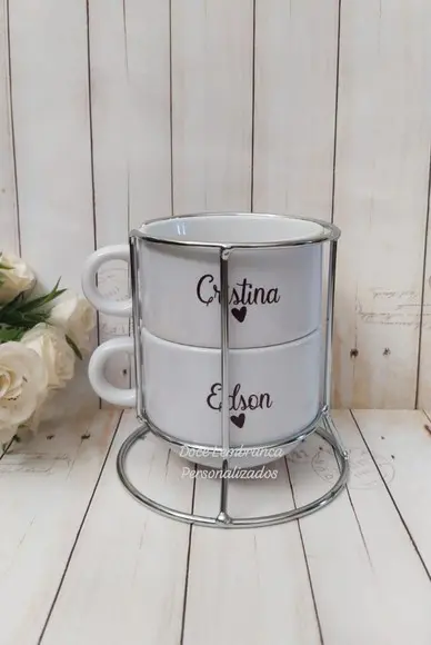 Torre 2 Xícaras Personalizadas Convite Padrinhos Batismo