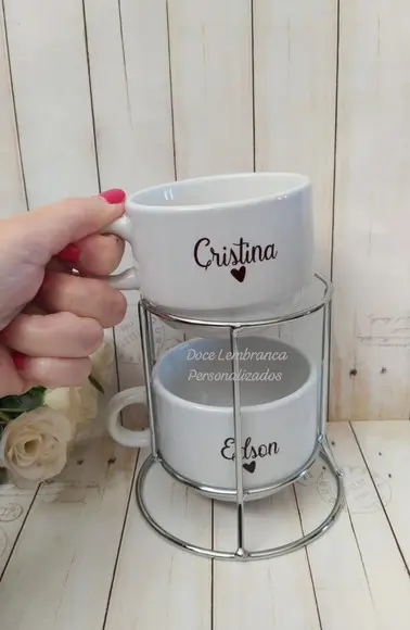 Torre 2 Xícaras Personalizadas Convite Padrinhos Batismo