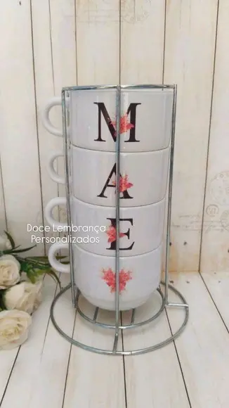 Torre Xícaras com Nome Mãe (dia das Mães) Personalizado