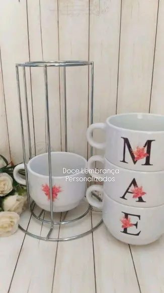 Torre Xícaras com Nome Mãe (dia das Mães) Personalizado