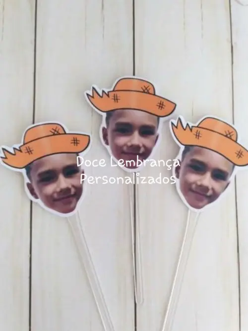 Topper para Docinhos com Foto Rostinho Chapéu Festa Junina