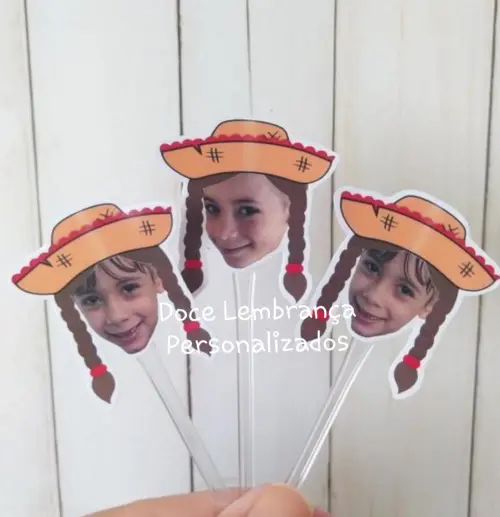 Topper para Docinhos com Rostinho Chapéu Festa Junina 60 Uni