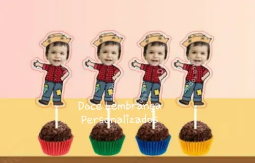 Topper para Docinhos Festa Junina com Foto Carinha Menino
