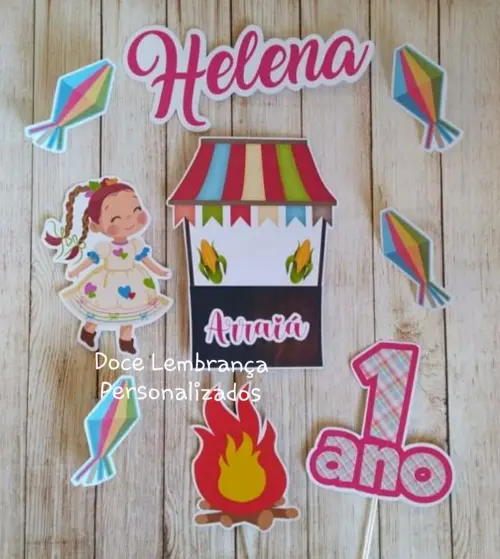 Topper de bolo festa junina Menina