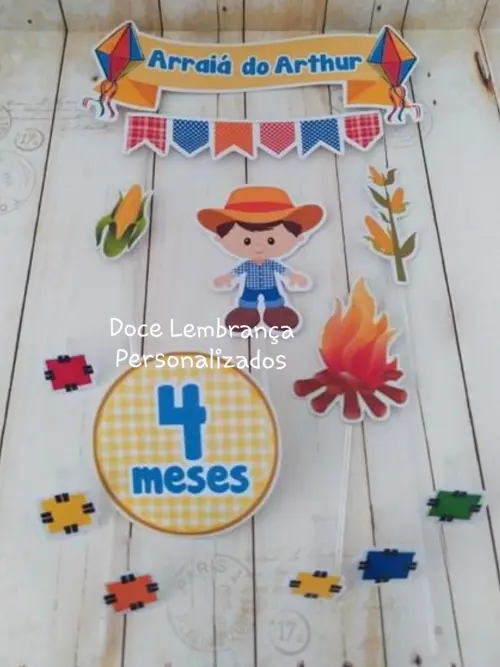 Topper de Bolo Festa Junina Mêsversario Menino