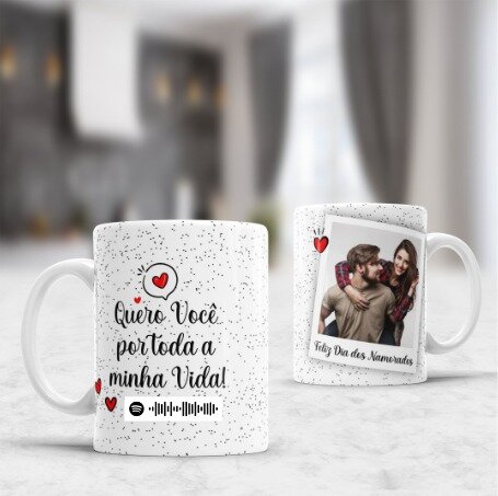 Caneca Porcelana Com Foto e música do casal Dia dos Namorados Presente