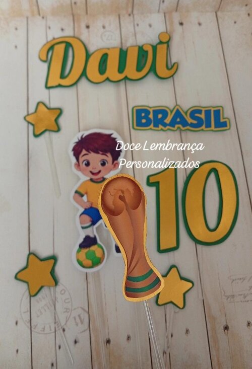 Topper de Bolo 3d Copa do Mundo aniversário, mesversario