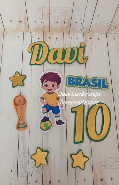 Topper de Bolo 3d Copa do Mundo aniversário, mesversario
