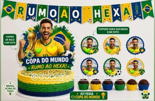 Kit festa só um bolinho Copa do Mundo Brasil aniversário, mesversário, decoração copa